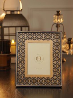 Pure Home + Living - Blue Printed Glass Fuax Leather Photo Frame 5x7 inch