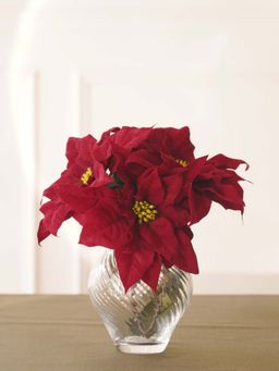 Pure Home + Living - Red Artificial Poinsettia Flower Stem - Single
