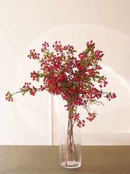 Pure Home + Living - Red Artificial Berry Spray with Leaves - Single