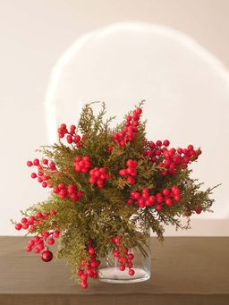 Pure Home + Living - Red Green Artificial Berries with Leaf Spray - Single