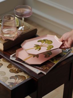 Pure Home + Living - Green & Pink Palm Motif Platter