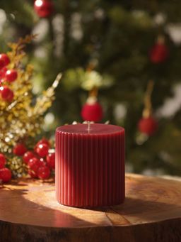 Pure Home + Living - Red Ribbed Pillar Candle