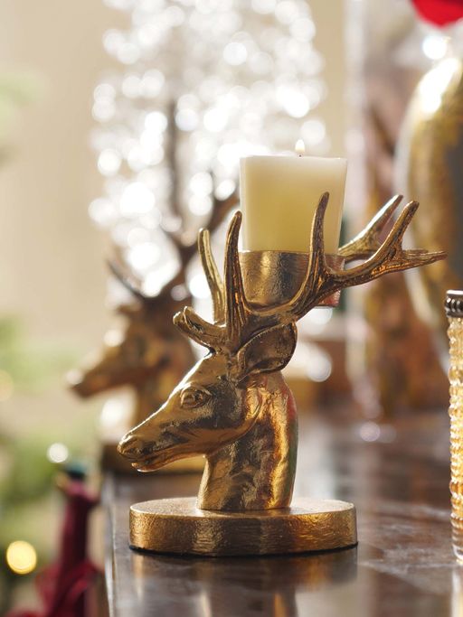 Pure Home + Living Gold Metal Reindeer Tealight Holder