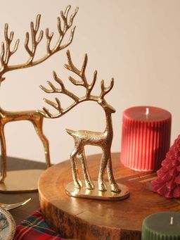 Pure Home + Living - Gold Metal Standing Reindeer with Sculpted Antlers