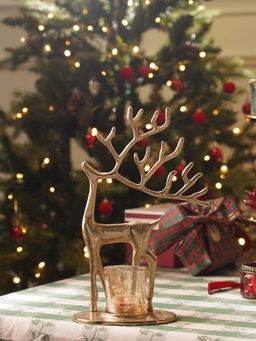 Pure Home + Living - Gold Reindeer Metal Tealight Holder
