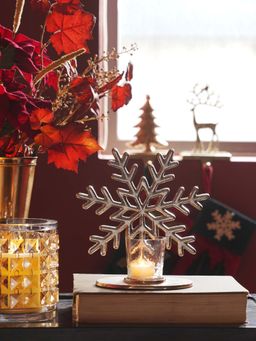 Pure Home + Living - Silver Metal Snowflake with Hammered Tealight Holder