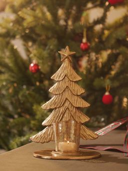 Pure Home + Living - Gold Metal Christmas Tree with Hammered Tealight Holder