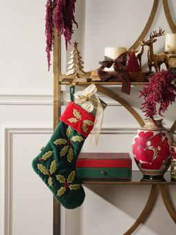 Pure Home + Living - Green Applique Work Christmas Stocking