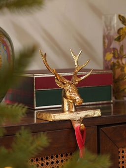 Pure Home + Living - Gold Metal Reindeer Stocking Holder