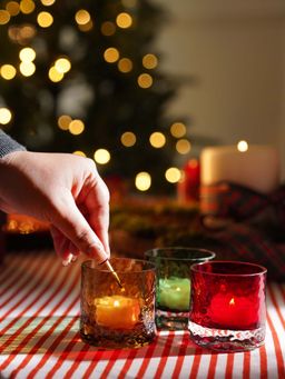 Pure Home + Living - Green Red Amber Hammered Glass Tealight Holders (Pack Of 3)