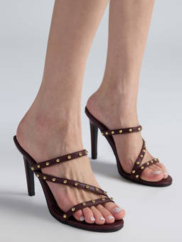 RSVP by Nykaa Fashion - Burgundy Round Toe Studded Slip On Stiletto Heels For Women