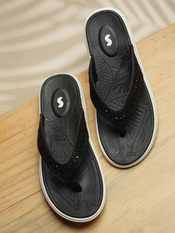 SOLETHREADS - Palm Bling Black Texture Women Flip Flop