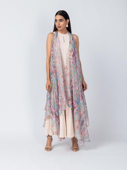 LABEL NAARITI - Pink Roohi Dress with Overlays (Set of 2)