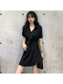 PARTIQ - Women Black Solid Mini Dress