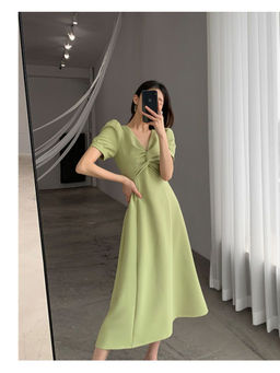 PARTIQ - Women Green Retro Slim Versatile Plus Size Dress