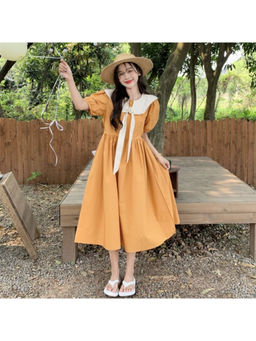 PARTIQ - Women Orange Solid Midi Dress