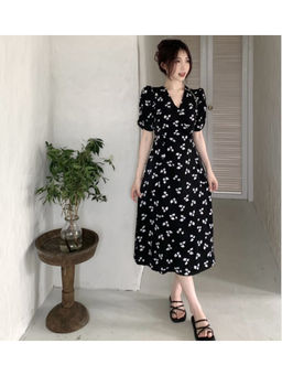 PARTIQ - Women Black Printed Midi Dress