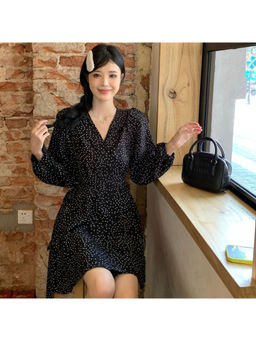 PARTIQ - Women Black Polka Dots Mini Dress