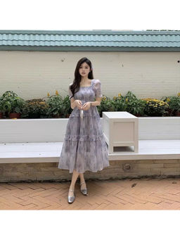 PARTIQ - Women Blue Printed Midi Dress