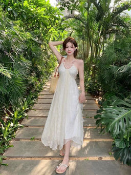 PARTIQ - Women Off White Self Design Midi Dress