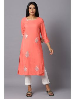 W - Orange Solid Kurta
