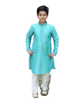 Manyavar - Boys Light Green Silk Party Wear Kurta Churidar (set Of 2)