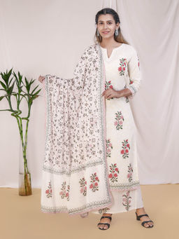 SHAABA CLOTHING - Pink Hand Block Cotton Printed Kurta With Palazzo & Dupatta (Set of 3)