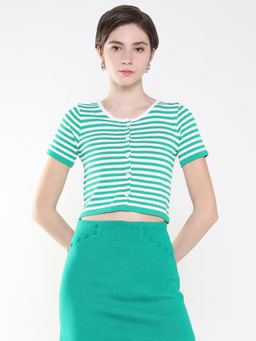 SHOWOFFFF - Women Striped Green Fitted Top