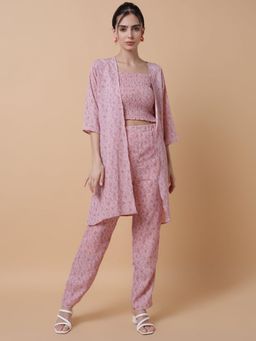 SHOWOFF - Women Printed Pink Co-Ord (Set of 3)