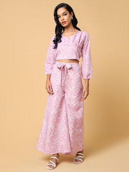 SHOWOFF - Women Printed Pink Co-Ord (Set of 2)
