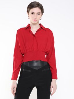 SHOWOFF - Women Solid Red Collar Neck Top
