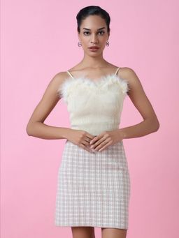 SHOWOFFFF - Women Beige Solid Fitted Crop Top