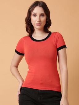 SHOWOFF - Women Orange Solid Fitted Top