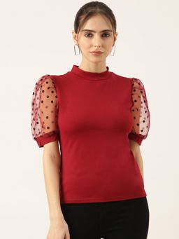 SHOWOFF - Women Solid Maroon Fitted Top