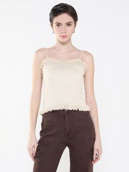 SHOWOFF - Women Solid Beige Fitted Crop Top
