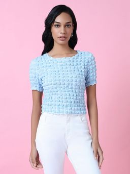 SHOWOFFFF - Women Blue Textured Top