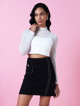 SHOWOFF - Women White Solid Sheer Crop Top