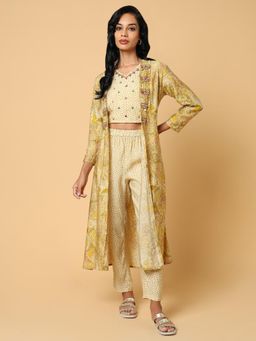 SHOWOFF - Women Printed Yellow Co-Ord (Set of 3)