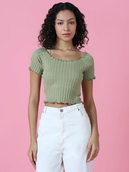 SHOWOFFFF - Women Green Solid Crop Top