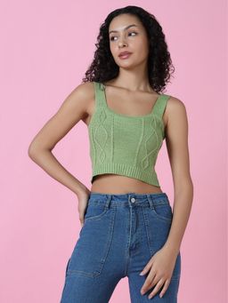 SHOWOFF - Women Green Solid Blouson Crochet Crop Top