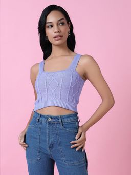 SHOWOFFFF - Women Lavender Solid Bralette Crochet Crop Top