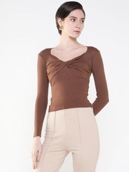 SHOWOFF - Women Solid Brown Fitted Top