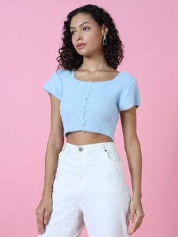 SHOWOFFFF - Women Blue Solid Crop Top