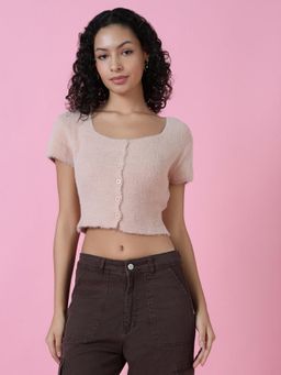 SHOWOFF - Women Peach Solid Crop Top