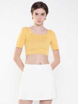 SHOWOFF - Women Solid Mustard Fitted Crop Top