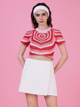 SHOWOFF - Women Red Self Design Crop Top