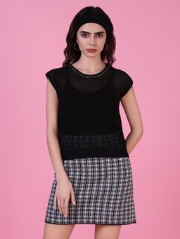SHOWOFF - Women Black Self Design Crochet Top