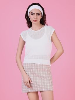 SHOWOFF - Women White Self Design Crochet Top