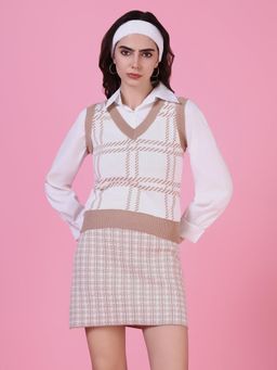 SHOWOFF - Women Beige Checks Shirt Style Top