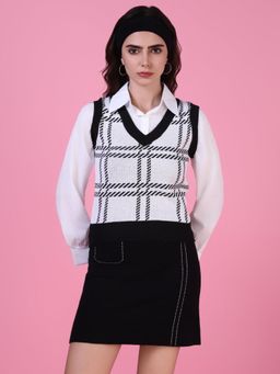 SHOWOFF - Women Black Checks Shirt Style Top